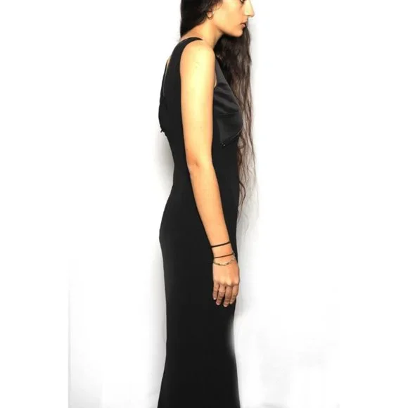 Versace 2016 Black Maxi Slit Swavorski Satin Dress Sz 40 - Picture 4 of 6